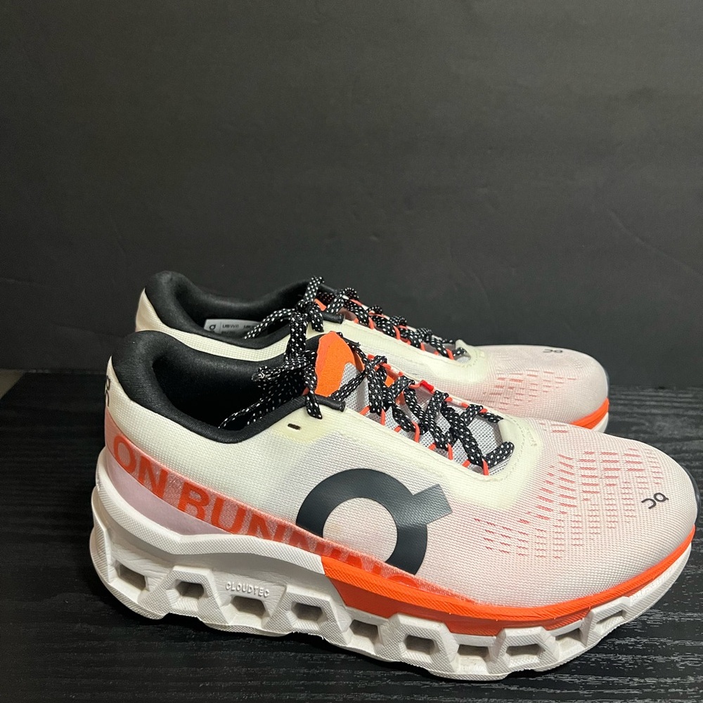 On Cloudmonster Women Running White and Orange Athletic Shoes Size 8 EUC